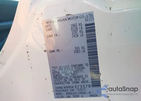 2025 Nissan Altima Sv Fwd from USA, damaged, VIN 1N4BL4DV0SN373578